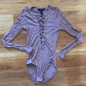 Mauve criss cross body suit
